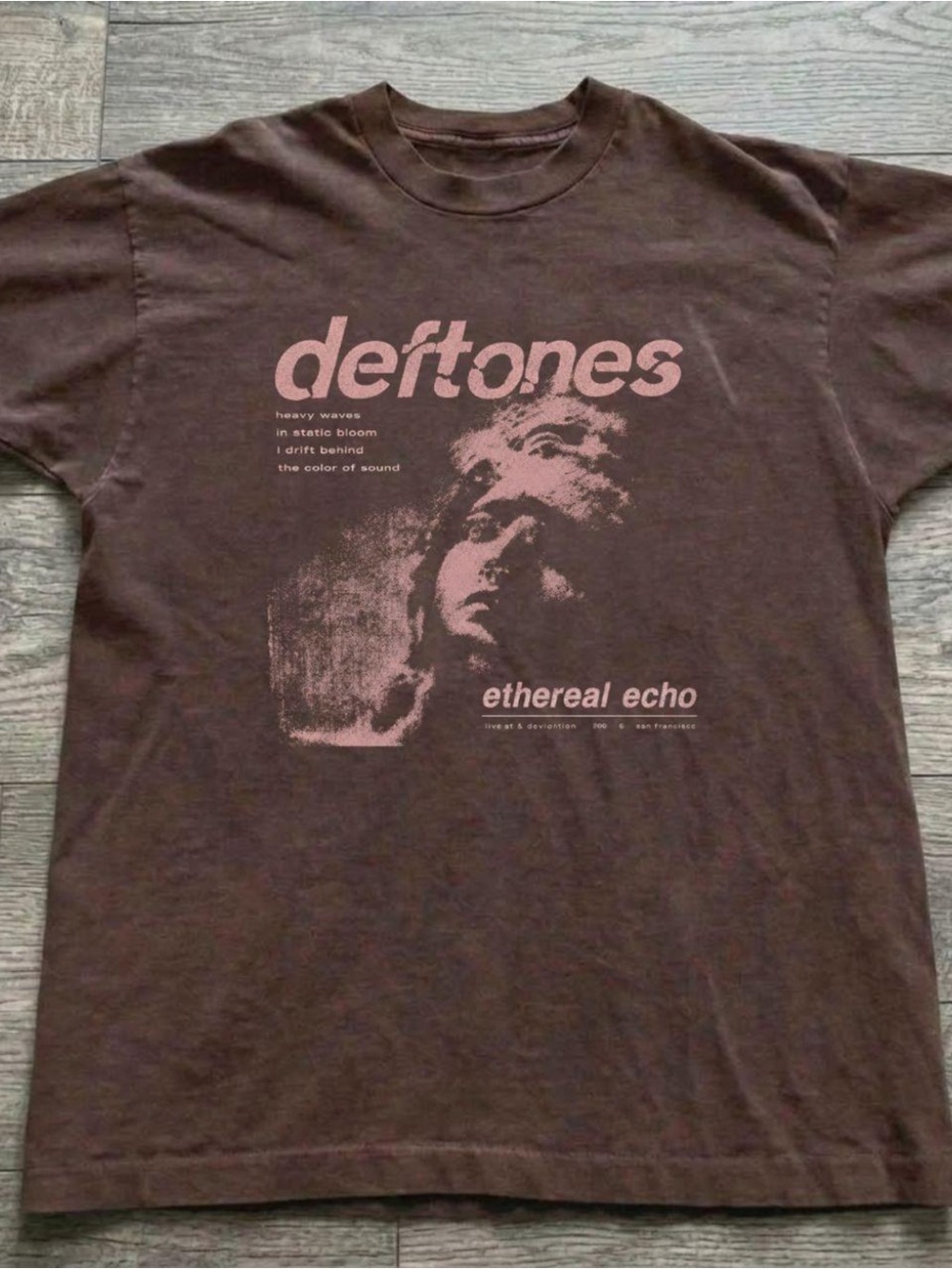 Gildan Brown Tee with Pink Deftones Graphic